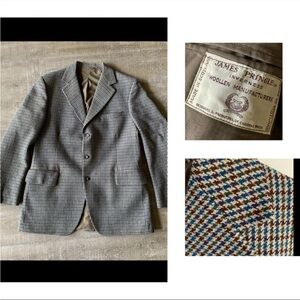 James Pringle Vtg sport coat men's 44R Tweed Scottish Wool Houndstooth Blazer